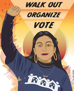 woman advocating for walking out, organizing and voting